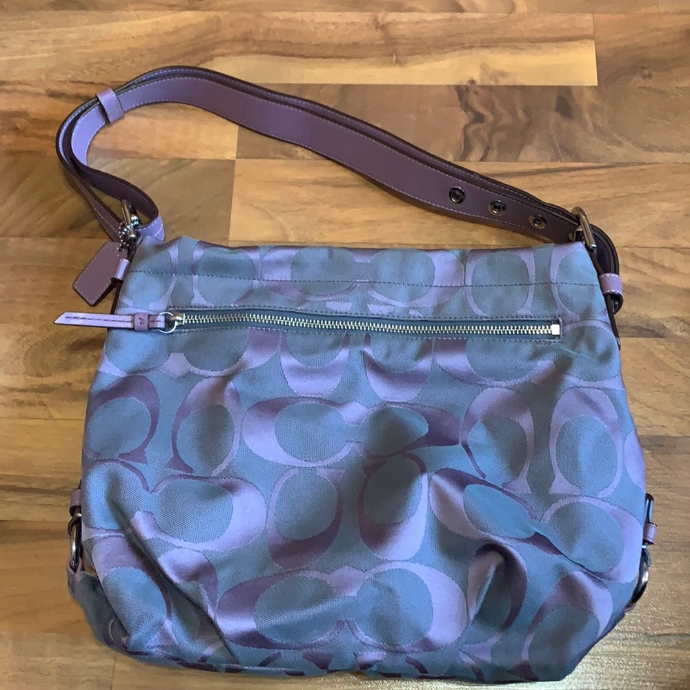 Purple and gray coach purse